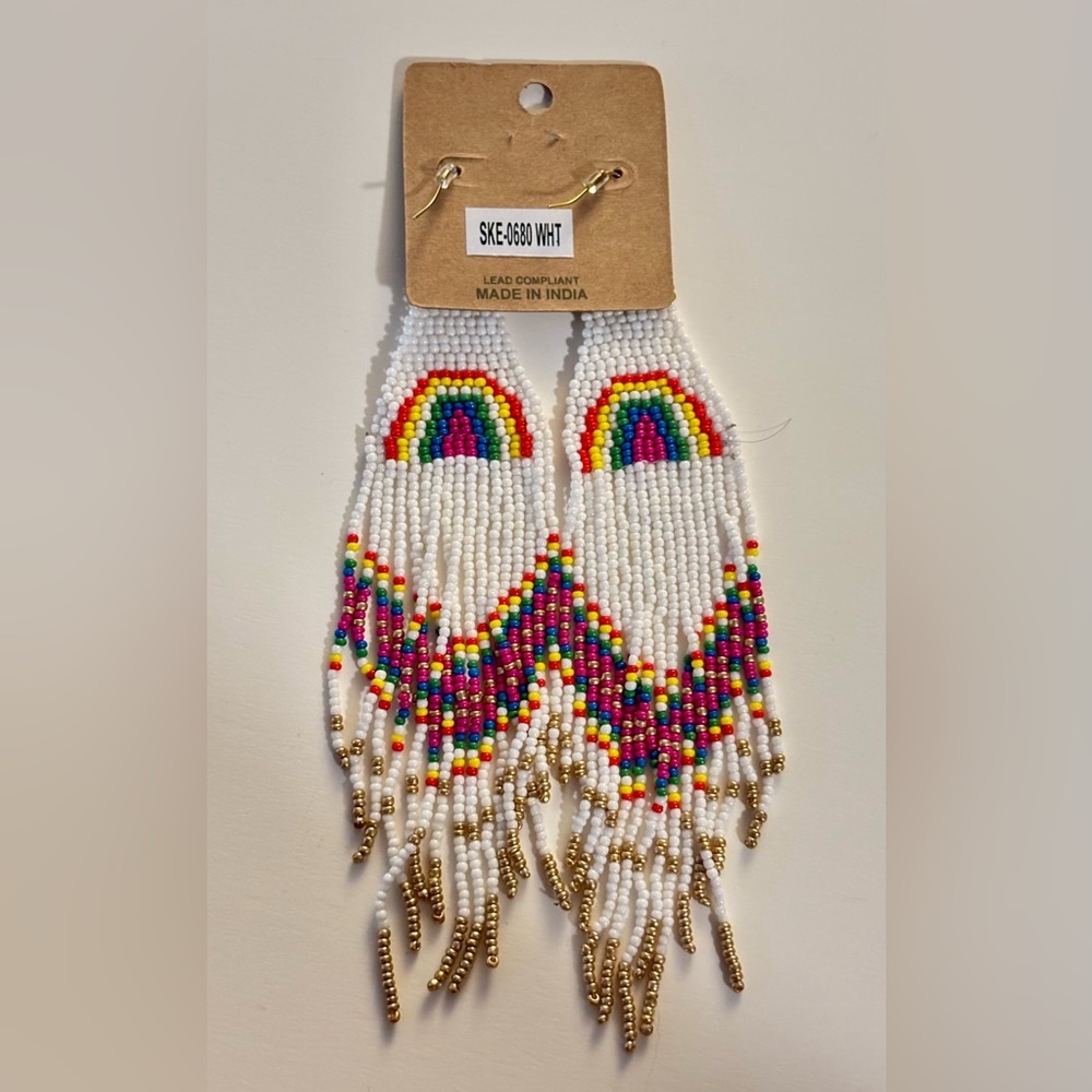 🌺 Rainbow Beaded Fringe Earrings - Picture 2 of 2